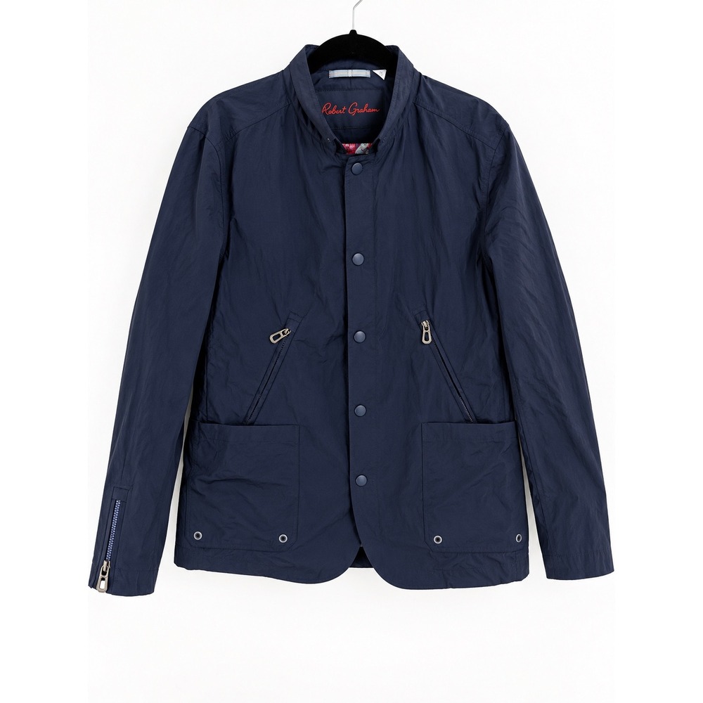 Robert Graham Cadiz Jacket Mens L Navy Blue Snap Front Utility Field NWT